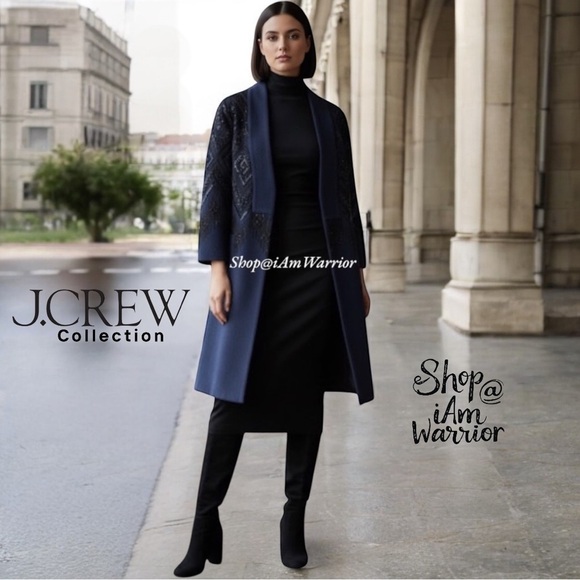 J.Crew Collection black beaded embroidered linen navy topcoat *shop@iamwarrior - Picture 1 of 15